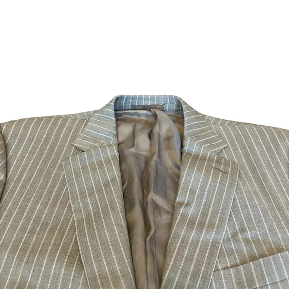 Ermenegildo Zegna Taupe White Pinstripe Blazer Jacket Suit Sport Caoat Size 54R - Picture 3 of 14